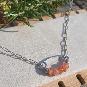 Shining Sunstone Hand Pounded Silver Necklace